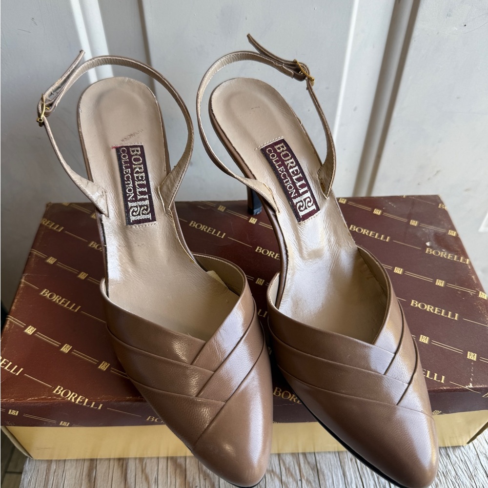 Borelli Women's Tan Leather Slingback Heels